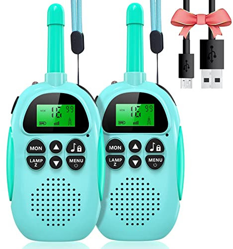 Walkie Talkie für Kinder,Junge Mädchen Spielzeug 3-10+ Jahre 8 Kanäle VOX Scan,Walky Talky für Abenteuer im Freien, Camping, Wandern 2 Stück- Blau