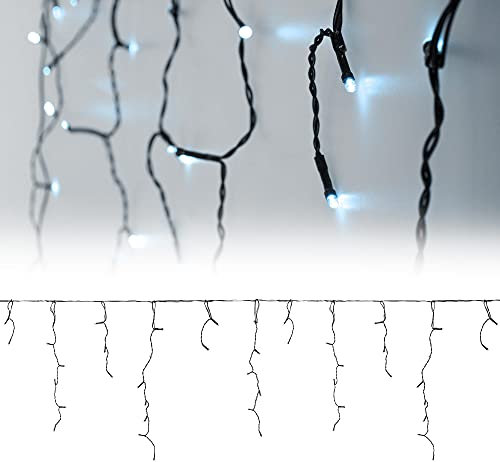 ECD Germany LED Lichtervorhang 12m 360 Kaltweiße LEDs, Eiszapfen Lichterkette LED Lichterkettenvorhang Weihnachten Eisregen Vorhang, IP44 Wasserdicht, Innen/Außen, Weihnachtsbeleuchtung Weihnachtsdeko