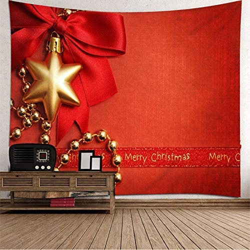 Banemi Teppich Schlafzimmer, Bowknot Sterne Frohe Weihnachten Rot Polyester Wandbehang Christians 150X130cm