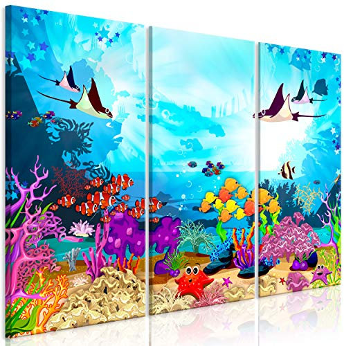 decomonkey Akustikbild Premium Kinderzimmer 120x80 cm 3 Teilig Kunst Akustikpaneele Akustikdämmung Schallschlucker Schallabsorber Schalldämmung Akustikplatten Wandbild Schallschutz Korallenriff