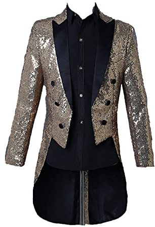 Glänzender Pailletten Frack für Herren Schmal Geschnittener Partyshow Blazer mit Schwalbenschwanz StilVoller Abend Hochzeits Abschlussball-Smoking-Frack (Golden,XXL)