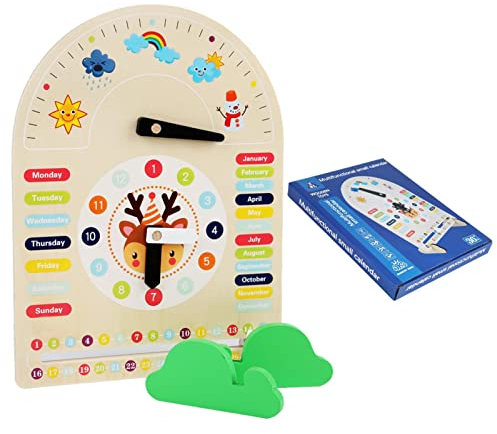 Aferzov Uhrlernen für Kinder | Multifunktionale Holzuhr für Kinder | Montessori Holzspielzeug Kinderkalender Lehruhr Spielzeug Geschenke für Kleinkinder ab 3 Jahren