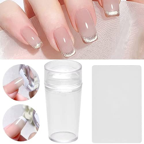BEE&FLOWER Tampon pour nail art - Tampon en silicone - Avec grattoirs - Outils de manucure pour French Smile Line
