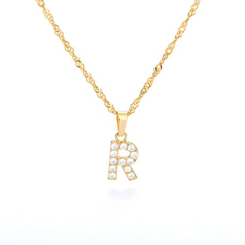 Buchstaben Kette Personalisierte Halskette mit Initial Buchstaben Anhänger Alphabet A-Z Buchstabenkette Damen Gold Kette Namenskette Geschenk für Frauen Weihnachten Geburtstag Valentinstag (R)