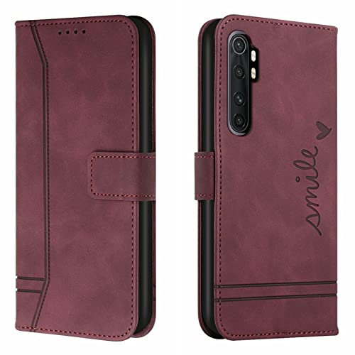 Lihondar Kompatibel mit Xiaomi Mi Note 10 Lite 5G Hülle, Handyhülle Xiaomi Mi Note 10 Lite 5G, Premium Leder Klappbar Schutzhülle Tasche Wallet mit Brieftasche Cover Flip Case Klapphülle (Rot)