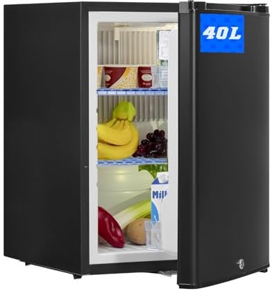 SMETA Nevera Sin Congelador 12V 220V, Pequeña Portátil para Camping 40L, MiniBar, Silenciosa 0dB con Cerradura, Nevera para Furgoneta Camper, Caravana, Coche, Viaje, Habitación, Hotel, Oficina, Negro