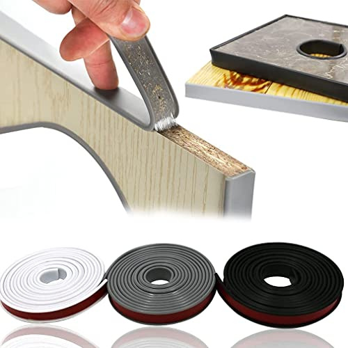pundin U-förmiges, flexibles, selbstklebendes Möbelkantenband, weiches TPE-Kantenband, zum Abziehen und Aufkleben, zusammenklappbarer Kantenschutz, für Schrankreparatur (U14mm 3m,Black)