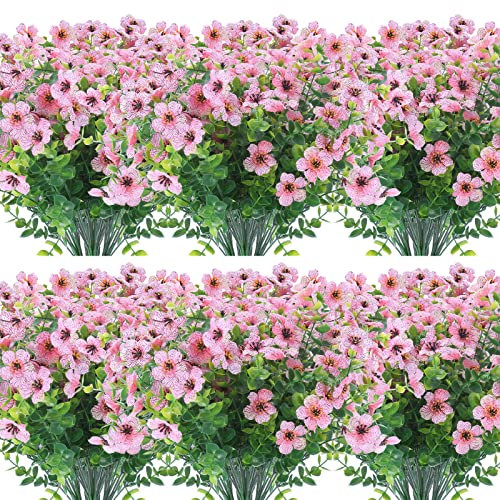 12 Bündel künstliche Blumen für den Außenbereich, UV-beständig, künstliche Kunststoffpflanzen, für drinnen und draußen, hängende Pflanzen, Garten, Bauernhaus, festliche Sträucherdekoration (Rosa)