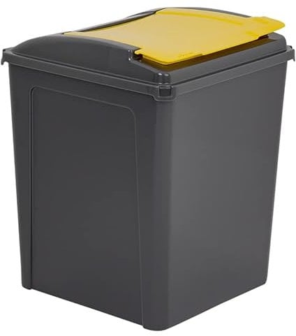 JMS we create smile Plastic Dustbin Fun Bin Recycle Swing Slimline Trash Can Rubbish Waste Kitchen Storage Animal Feed With Lid For Home Office Garden (50L Bin, Yellow)