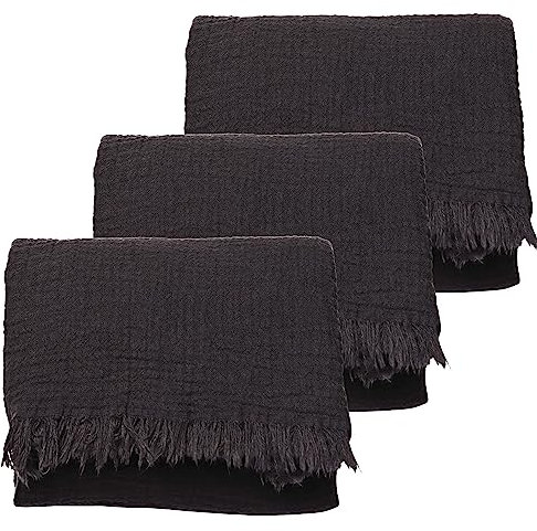 Musselin-Handtücher für Erwachsene – erschwingliches 3er-Pack – 100% türkischer Bio-Baumwoll-Musselin-Stoff – für Bad, Strand, Überwurf, Laken, Spa – Hamamtücher (Anthrazitschwarz)