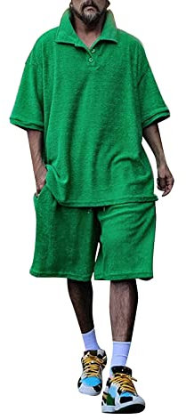 Herren Frühjahr und Sommer einfarbig Knopf Handtuch Stoff Hemd Kurzarm Hemd T-Shirt Shorts Hosen Zweiteiler Body Fit Anzug Herren