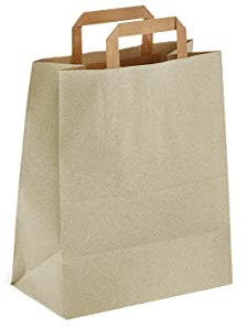250 Bio Graspapier Tragetaschen Papiertragetaschen Gras Papiertüten extrastark 125g/m² naturbraun versch. Größen - Inkl. VerpackG in D (32+12x40cm)