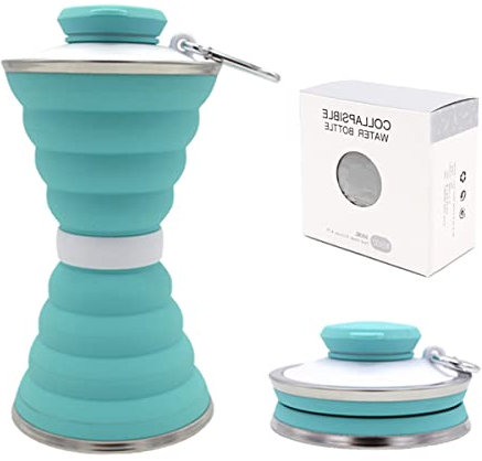COMBLU Botella de agua plegable, taza de camping con mosquetón, reutilizable, de silicona, plegable, a prueba de fugas, portátil, para deportes, viajes, exteriores, viajes, gimnasio, senderismo