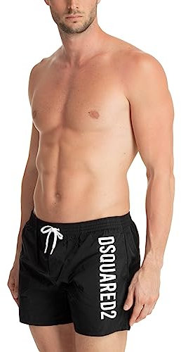 DSQUARED2 Beachwear Uomo Nero Shorts Mare con Stampa Logo Lettering 50
