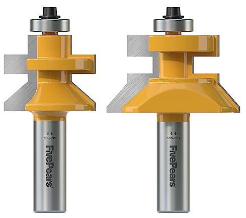 FivePears 2 PCS Tongue and Groove Router Bit Set Flooring 1/2 Inch Shank, Shaker Style Tongue Groove V Notch Wainscotting Boards Panel and Flooring Matched Router Bit Set