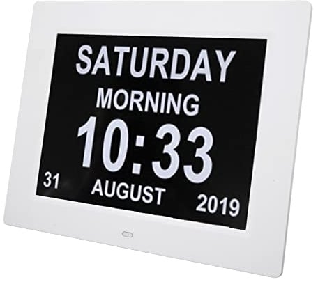 10-Zoll-Tagesuhr mit Digitalem Kalender und Wecker, 8 Sprachen, Digitale Kalenderuhr, 12-24-Stunden-System, Automatische Dimmung, Elektronische Tagesuhren für ältere Menschen, (EU-Stecker)
