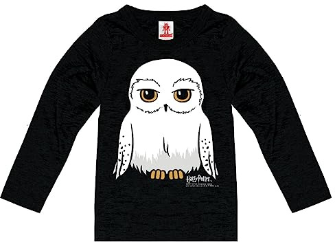 Logoshirt® Harry Potter Eule Hedwig Langarmshirt Kinder | Offiziell lizenziertes Harry Potter-Merch, 100% Baumwolle, Longsleeve mit weißem Eulen-Print, für Mädchen und Jungen