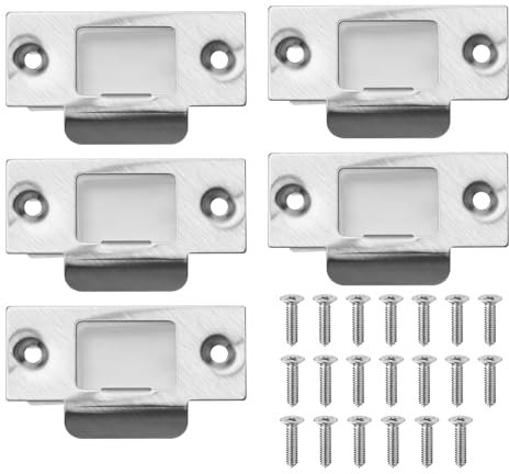 SG Store Juego de 5 placas de golpe de puerta con caja de polvo y tornillos a juego, kit de refuerzo de seguridad de acero inoxidable para puertas de madera y puertas de casa