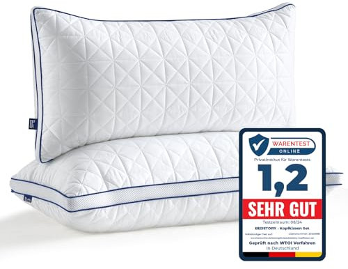 BedStory Juego de 2 Almohadas 40 x 80 cm, Microfibra 950 g, Transpirables y Lavables para Alérgicos y Duermen de Lado, Suaves y Firmes