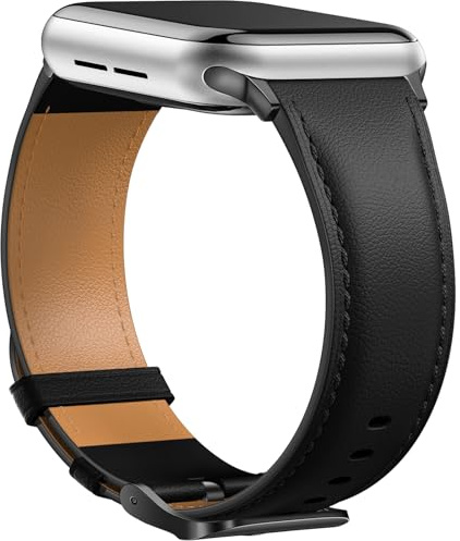 Laffav Lederarmband Kompatibel mit Apple Watch Armband 40mm 41mm 38mm 42mm 44mm 45mm 46mm 49mm, Echt Leder Ersatzarmband für iWatch Series 11 10 9 8 7 6 5 4 3 SE Ultra,Schwarz,38/40/41/42mm