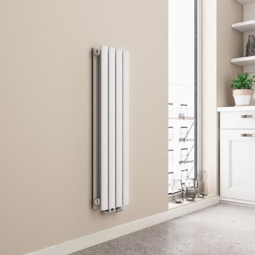 EMKE Radiatore 90x24cm, radiatore verticale a tubo ovale, bianco, Doppio strato, radiatore ad acqua calda