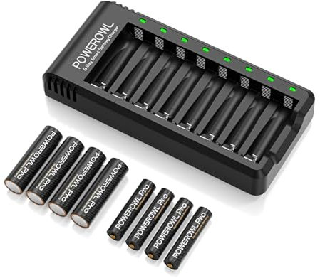 POWEROWL Pro AA AAA Rechargeable Batteries with Charger, 4 Pcs 2800mAh AA Batteries & 4 Pcs 1100mAh AAA Batteris