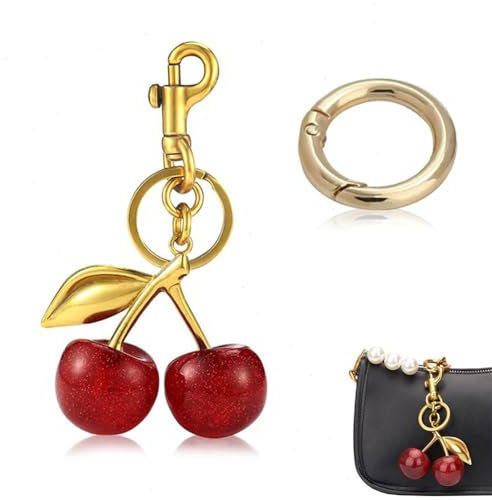 HUIIUH Kirsch-Taschenanhänger mit Schlüsselring und Clip, roter Kirsch-Anhänger mit Federschlaufe, süßer Kirsch-Schlüsselanhänger, Kirsch-Geldbörsen-Anhänger für Frauen, Mädchen, Taschen und
