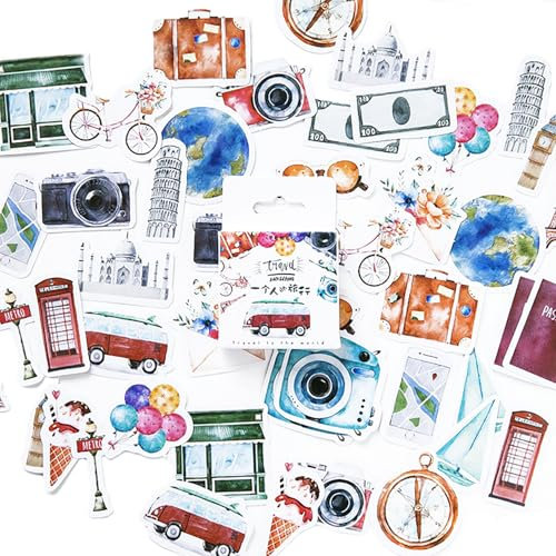 EUZUXU Reise Aufkleber, Mini Größe Travel Stickers, Dekor Sticker für Tagebücher, Scrapbooks, Wasserflaschen, Koffer - Mehrfarbig, Vinyl (Polyvinylchlorid), Vintage, Rechteck, Quadrat, Indoor, 1 Stück