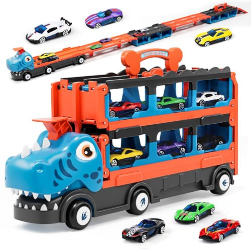 Lehoo Castle Toys for 2 3 Year Old Boys, Toy Cars for Toddlers, Dinosaur Toys for Boys Girls with 6 Race Track Cars, Kids Car for Gift Ages 1 2 3 Year Olds