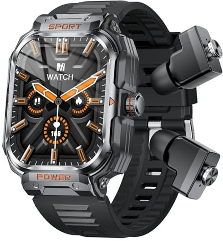 SUUNY Smart Watch con auricolari, orologio Fallout da 5,1 cm, auricolare Bluetooth TWS integrato, frequenza cardiaca 24/7, pressione sanguigna, ossigeno nel sangue, monitoraggio del sonno, orologio