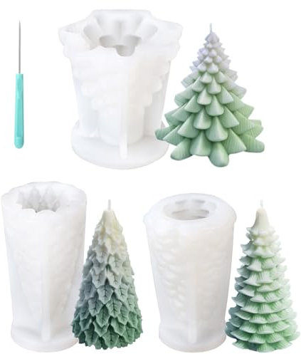 Lot de 3 Moules à bougies de Noël, Moules à Bougies en Forme de Sapin de Noël, 3D Moule Bougie Silicone, Moule Bougie Sapin, Moule à Bougie Aromatique Bricolage, pour Bougies Parfumées, Savon