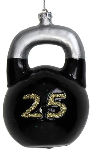 Christbaumschmuck Glas 10,2cm - Kugelhantel Figur zum Aufhängen - handbemalt & mit Glitzer - Weihnachtsbaum Anhänger für Weihnachten - Christbaumanhänger & Weihnachtsbaumschmuck - Hantel Schwarz