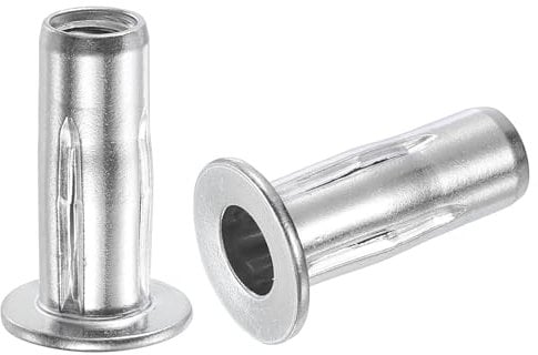 sourcing map 5/16-18 Multi-Grip Rivet Nuts, 6pcs Pre-Bulbed Shank Flat Head Threaded Insert Nut 304 Stainless Steel Plus Nuts for Construction Industrial