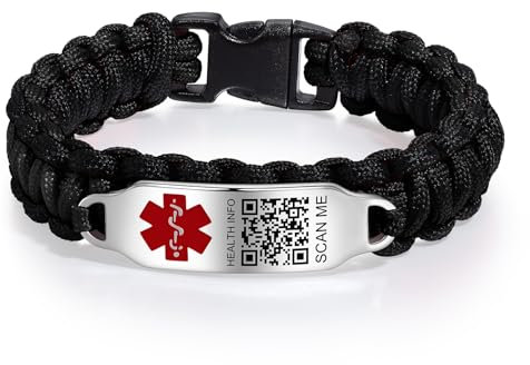 Theluckytag Medizinische Armbänder für Sport, Herren und Damen, mit QR-Code, medizinische Notfall-ID-Armbänder – Nylon, wasserdichtes Armband für Handgelenke bis zu 17,8 cm – mehr Platz