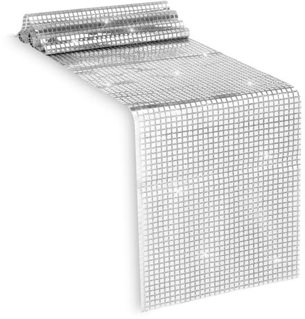 Glitzer Tischläufer 30 × 180 Cm - Silber Disco Tischdecke Abwischbar Mit Pailletten Für Retro Jahre Party Deko