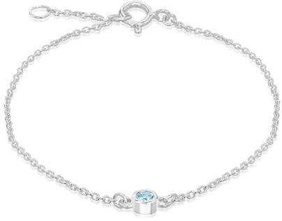 Amazon Essentials Armband aus Sterlingsilber, verstellbar, aquamarinblauer Zirkonia, Geburtsstein März, 16–18 cm