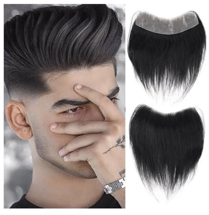Echthaar Toupet für Männer Herrenperücke Synthetisches Toupet for Männer V-Stil Fronttoupet Dünne Hautbasis Natürliche Haarteile for Männer Haarersatzsystem Haarprothese Männer Herren-Toupet(2.5cmx 16