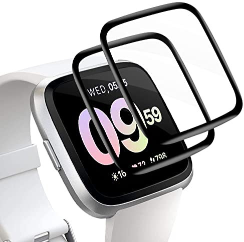 VSEER 2 Stück Schutzfolie für Panzerglas für Fitbit Versa 3, HD Klar Anti-Bläschen Kratzfest Fitbit Versa 3 Schutzglas, Volle Bedeckung Anti-Schock Fitbit Sense 2 Glasfolie