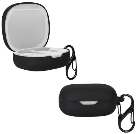 KZIOACSH Silicone Case for JBL Wave Flex 2, Ultra Slim Anti-Scratch Anti-Lost Protective Earbuds Case Lightweight Washable Sumdge-Proof Earphone Skin Cover with Carabiner for JBL Wave Flex 2, Black