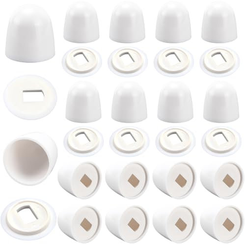 CREATCABIN 20 lot Cache Cuvettes Toilettes Blancs Capuchons Boulons Salle Bain Plastique PP Demi Ronds Universels 1.47cm Capuchons Sol Pression avec Rondelles Supplémentaires Kits pour Vis Cuvette