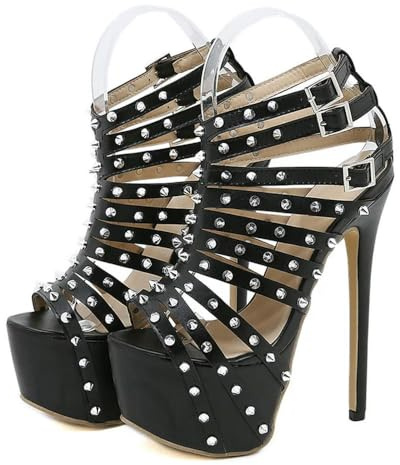 SYJYM Sommer Plateau High Heels Sandalen Frauen Sexy Peep Toe Pumps Mode Nieten Dekoration Damen Party Pole Dance Schuhe