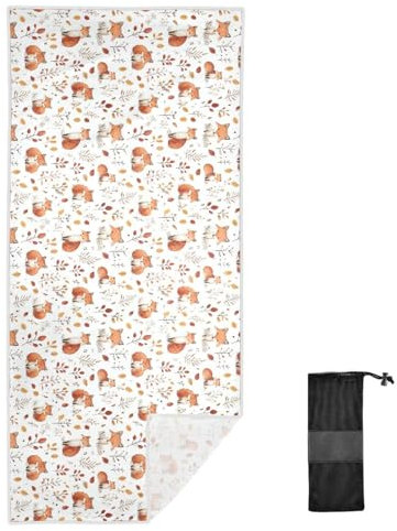 FRODOTGV Leichtes Mikrofaser-Strandtuch für Damen, Urlaub, Essentials, sandfrei, schnell trocknend, Handtuch für Sport, Yoga, Schwimmen, Fuchs, Herbst, personalisiertes Tier