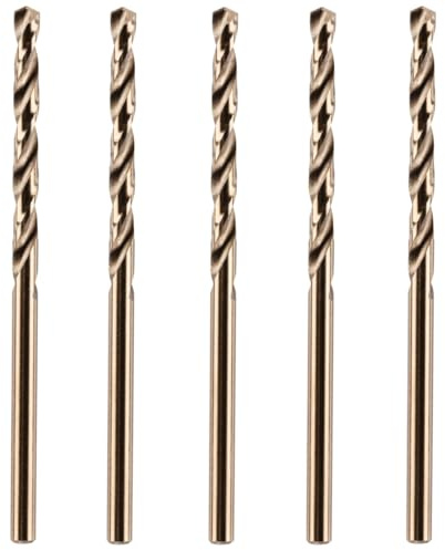 Pack Of 5 x 2mm (5/64) HSS Gold Cobalt Jobber Drill Bits For Drilling Stainless Steel And Hard Steels/Metals