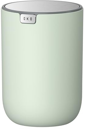 EKO Mini Tischmülleimer mit deckel, 1,5 L Kosmetikeimer, Kleiner Tischabfalleimer für Bad, Schreibtisch oder Schlafzimmer, Mülleimer mit Edelstahl-Sockel, Small Table Bin, Papierkorb, Salbeigrün