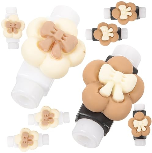 SMASOLO 8pcs Charging Cable Protector Covers Cartoon Flower Bowknot Data Usb Charger Cable Shield Set 4 and 4 Coffee Flower Designs