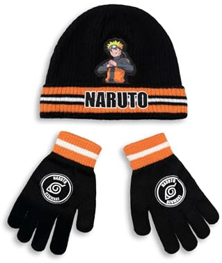 Vanilla Underground Naruto Boys Black Beanie and Gloves Set | Winter Wear with NARUTO Character Print | Anime Accessories for Cold Weather | Cosy Kids Apparel