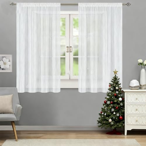 YUANWAN Rideaux Transparents 80 x 100 cm Léger et Respirant Voilage Fenêtre Transparent Voile pour Chambre pour Porte Cuisine Chambre Enfant, Blanc