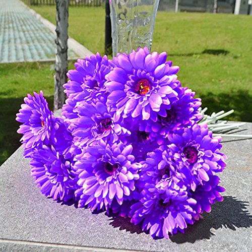 Künstliche Blumen, Venkaite 10 pcs PU Künstlicher Gerbera Gänseblümchen Blumenstrauß Braut Hochzeit Bouquet für Hochzeitsfeier Zuhause Büro Dekoration, Lila