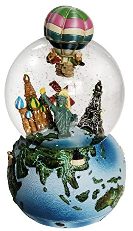Schneekugel Valentinstag mit Musik für Kinder, Jungen, Mädchen, Frauen, Erwachsene, einzigartiges Geschenk, 3D-Heißluftballon, Reisen, drehbare Weihnachtsspieluhr-Dekorationen