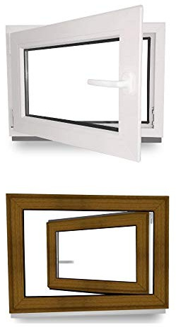 Kellerfenster - Fenster - Dreh- & Kippfunktion - innen weiß/außen Golden Oak - BxH: 100 x 90 cm - 1000 x 900 mm - DIN Links - 2 fach Verglasung - 60 mm Profil